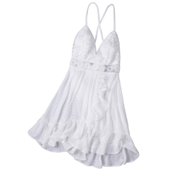 WHITE LACE SPLICING CRISS CROSS LACE-UP V NECK CAMI DRESS Sz SMALL - Picture 5 of 16